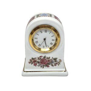 Vintage Falcon Ceramic Shelf Mantel Clock Small Miniature Rose Victorian 2.75"